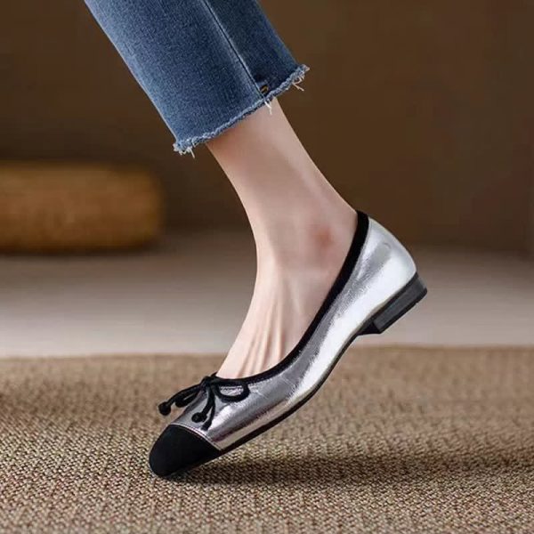 Sqaure Toe Bowknot Colorblock Mary Janes Flats Shoes - Modakawa modakawa