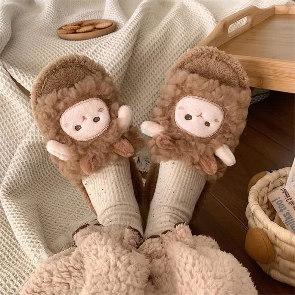 Lovely Cartoon Sheep Plush Slippers - Modakawa Modakawa