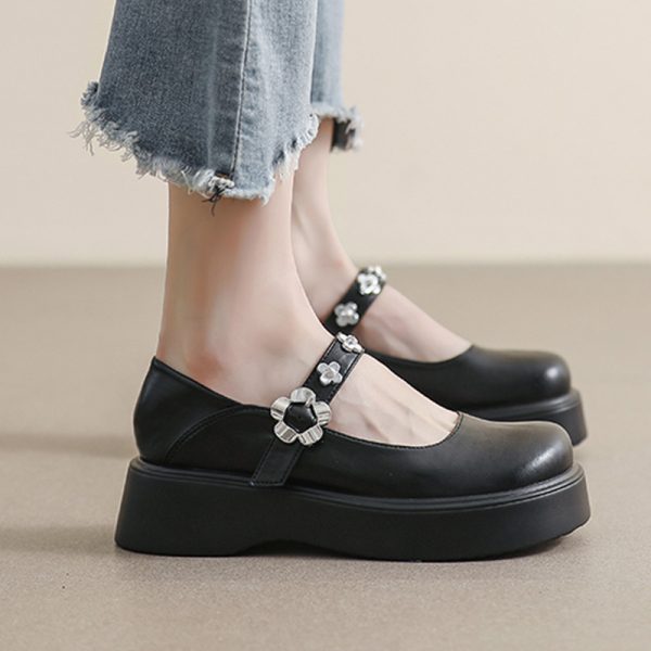Pure Color Round Toe Mary Janes Shoes - Modakawa Modakawa