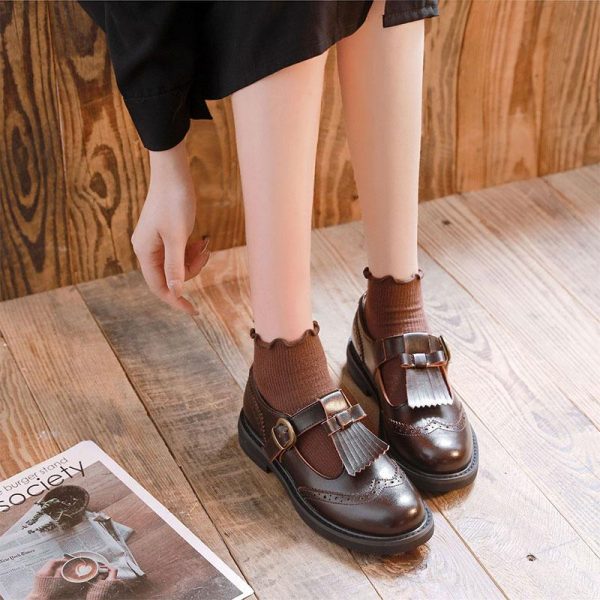 Tassel Bow Strap Buckle Platform Round Toe Lolita Mary Janes Shoes - Modakawa Modakawa